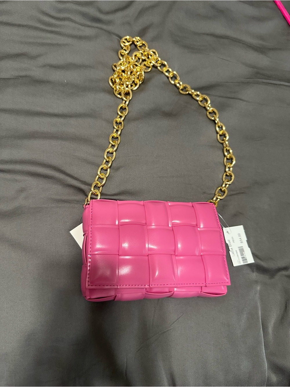Pink Woven Crossbody Bag with Gold Chain Brand New